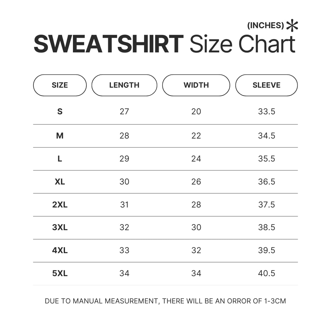 Sweatshirt Size Chart - The Eminence In Shadow Store
