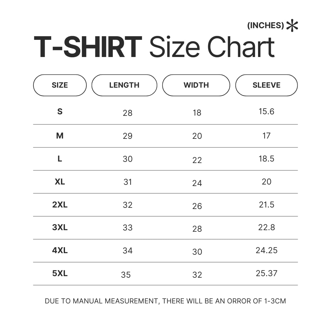 T shirt Size Chart - The Eminence In Shadow Store
